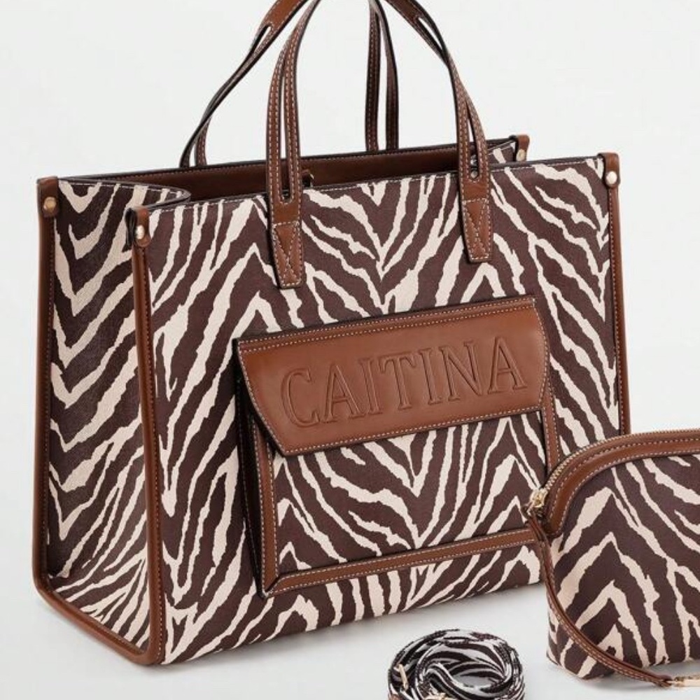 NWT Brown Zebra Print Women's Bag Set - Picture 8 of 8